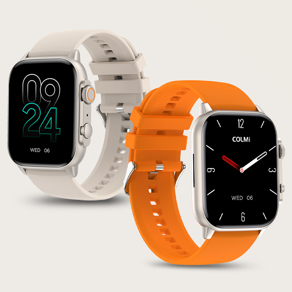 colmi c81 smart watch with large amoled screen gold and orange