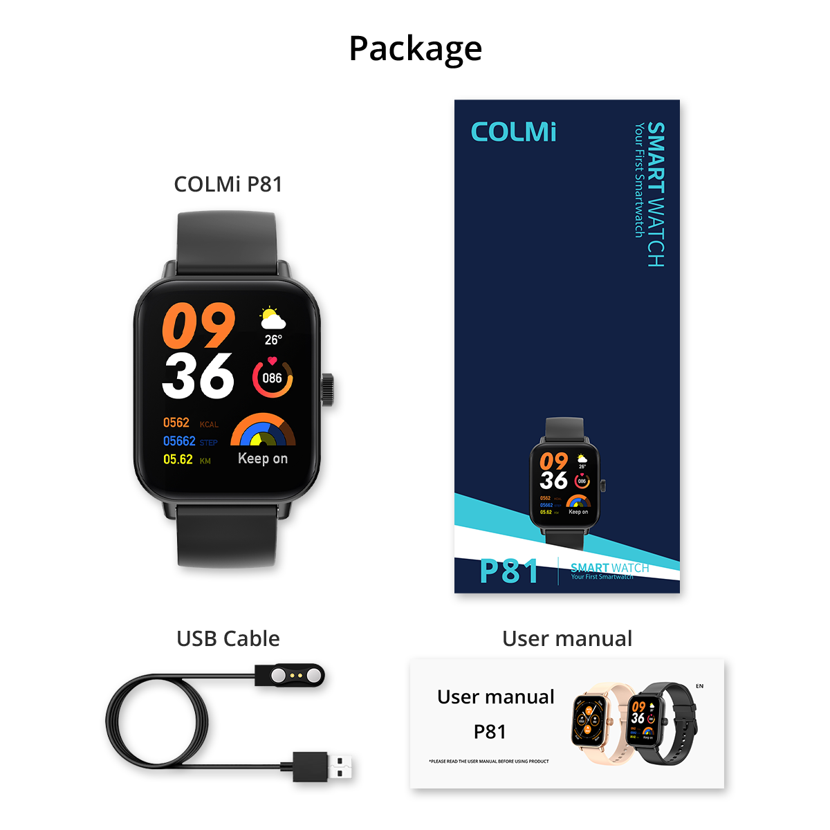 colmi p81 smart watch in the box items